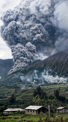 Wall Mural - Smoke rises in the air as a volcano erupts