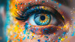 Human blue eye realistic beautiful closeup zoom Blue Eye Macroc Close-up of young adult woman eye opening, Generative Ai