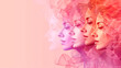 W omens day celebration banner march multiple Women's day celebration banner, 8 march, multiple women faces graphic illustration, horizontal copy space on pastel pink background. Generative AI