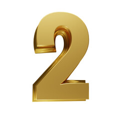 Golden number 2 on transparent background