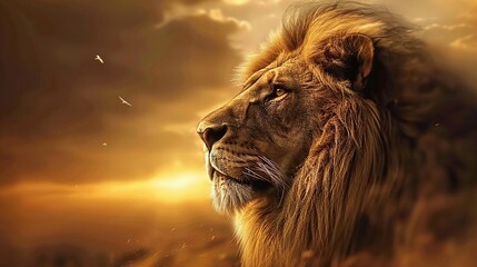Wall Mural - lion closeup portrait, african male lion, fierce predator, majestic king, powerful roar, wild savann