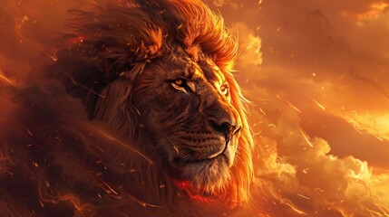 Wall Mural - majestic male lion closeup, wild nature, fierce predator, powerful beast, king of the savanna, afric