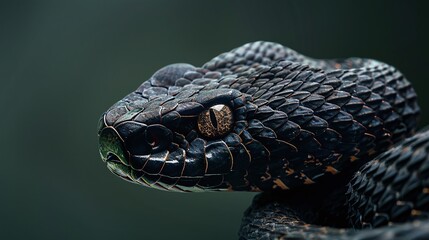 Wall Mural - isolated black snake on a dark background, featuring the exotic beauty and mysterious nature of this