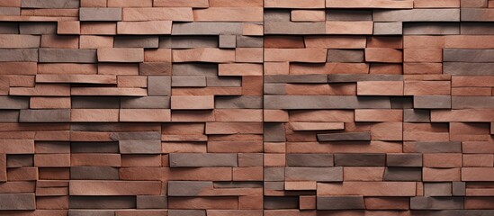 Wall Mural - A closeup of a wooden block brick wall featuring a pattern of brown rectangles. The beige hardwood flooring creates a beautiful building material