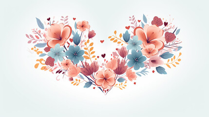 Wall Mural - mother's day design with heart shape floral watercolor