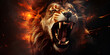 Firey lion roar king  of  the  jungle with dark background