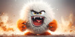 Funny shaggy furry angry monster with big eyes and mouth with big white teeth isolated on white background Children's cartoon character or cute soft toy 