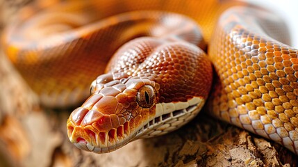 Wall Mural - resting python snake closeup on tree branch in the forest highlighting the beauty of wildlife and na