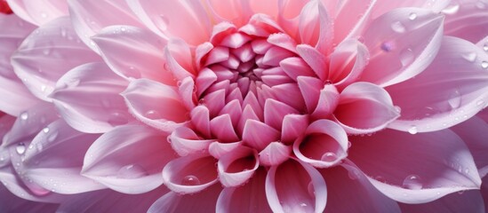 Canvas Print - A closeup shot of a magenta flower with water droplets on its petals. The herbaceous plant displays a beautiful pattern, resembling a peachcolored annual plant