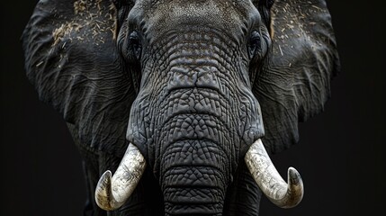 Wall Mural - majestic african elephant with big tusks and a long trunk in a nature reserve with lush green vegeta