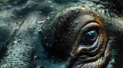 Wall Mural - macro closeup of a powerful hippo in its natural habitat with water and greenery in the african wild