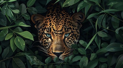 Wall Mural - an african leopard in camouflage hiding in bush safari nature