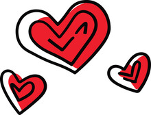 Minimal Line Art Logos, Hearts, Metallic Red Highlights. Valentine, Love.