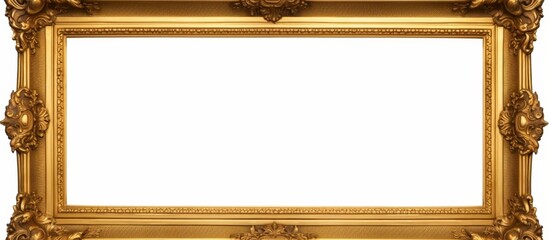 Wall Mural - A rectangular gold picture frame with a white background, made of hardwood or plywood, featuring metal accents and a classic pattern design