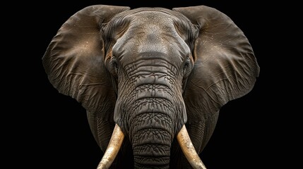 Wall Mural - african elephant in the wild with prominent tusks and trunk, detailed face shot of this giant mammal