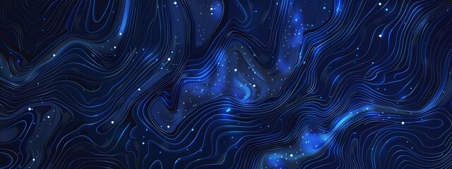 Wall Mural - dark blue abstract background with wave of dots and weave lines for design related to cyberspace big