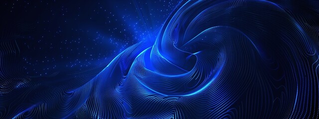 Wall Mural - wave of dots and weave lines on a blue abstract background for cyberspace big data and data transfer