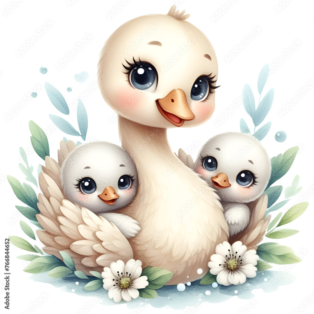 Watercolor Mom and Baby Swan Clipart Mother and Baby PNG Mother's Day ...