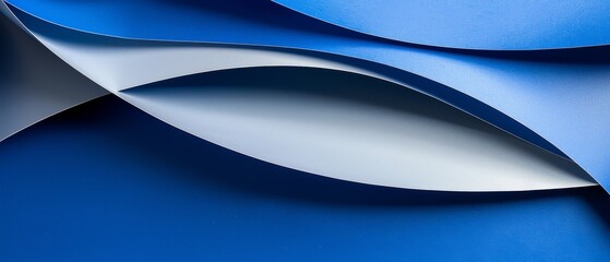 Wall Mural -   Blue and white background with curved designs on either side