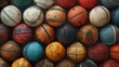 A collage of athletic spheres on wood, each ball a story of games played, with room left to pen your own