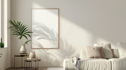 Poster - Minimalist sofa interior with empty poster frame mockup