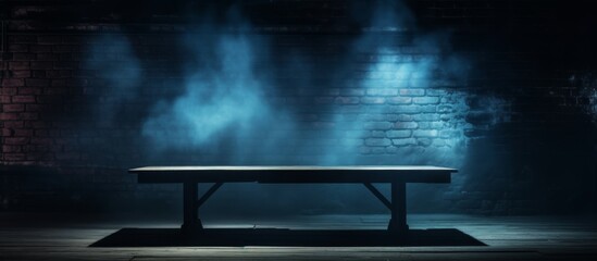 Sticker - An eerie atmosphere fills the dark room, with smoke billowing out of the walls. The only thing visible is an empty bench in the midnight