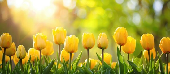 Sticker - Background of spring featuring lovely yellow tulips