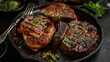 Juicy Grilled Steak Garnished with Herbs