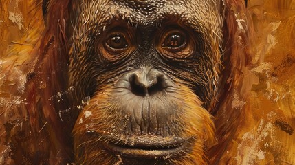 Wall Mural - sumatran orangutan eyes closeup, portrait of monkey in forest background, wildlife in jungle habitat