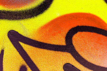 Sticker - colorful background pattern of urban streen wall graffiti for concept and design. Aerosol bright vivid painting on a city walls