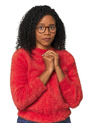 Wall Mural - African American woman in studio setting scared and afraid.