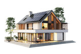 Fototapeta  - Modern Home with Solar Panel on Transparent Background. PNG