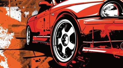 Sticker - Red car illustration in graphic comic style