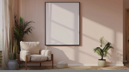 Poster - Modern minimalist interior with empty poster frame mockup