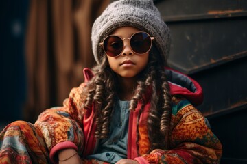 Wall Mural - Fashionable african american girl in sunglasses and a warm hat.