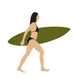 © LazyArtist - Girl with a surfboard on a summer beach looks at the Summer holiday concept.