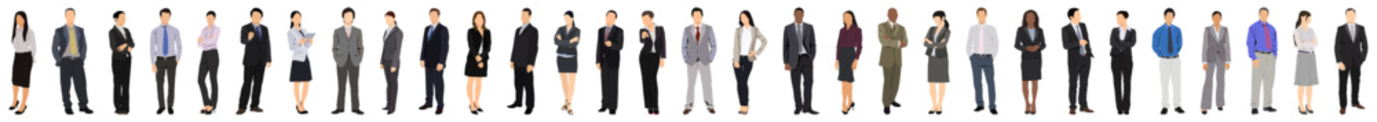 Wall Mural - Set or collection of business people. Businessman and woman standing on isolated white back ground.