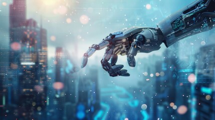 Poster - RPA. Robotic Process Automation on an abstract background of a modern city...
