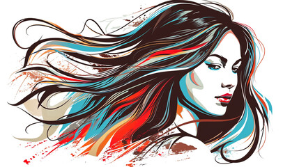 in an abstract painting, a fashionable girl emerges from swirls of vibrant colors, her silhouette de