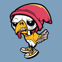 Wall Mural - Grumpy cool funny chicken comic character in hip hop street style clothes