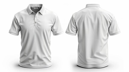 This mockup template is a blank collared shirt mockup, front and back, isolated on white. A polo shirt design presentation for print.