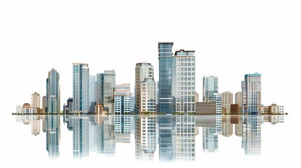 Fototapete - White background, cityscape with modern buildings.