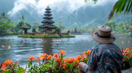 Wall Mural - Travelers exploring a sacred temple in Bali, Indonesia.