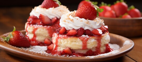 Sticker - A delicious dish made with fresh strawberries, whipped cream, and layers of sponge cake, known as Zuppa inglese. A classic dessert in Italian cuisine