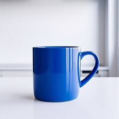 Blue Mug on white countertop