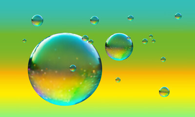 Wall Mural - Set of vector transparent 3d soap bubbles on gradient background.