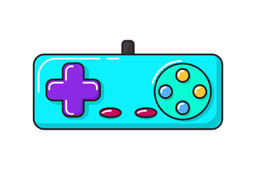 Wall Mural - Vector game controller gamepad icon. Turquoise joystick element flat style isolated on white background. Retro gamer device.