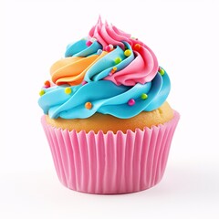 Wall Mural - A colorful cupcake isolated on white backdrop