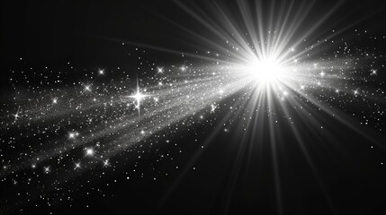 Poster - Magic white rays glow light effect isolated on transparent background. Christmas design element. Star burst with sparkles.