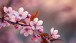 Piękne różowe kwiaty Wiśni japońskiej, tapeta, dekoracja. Generative AI